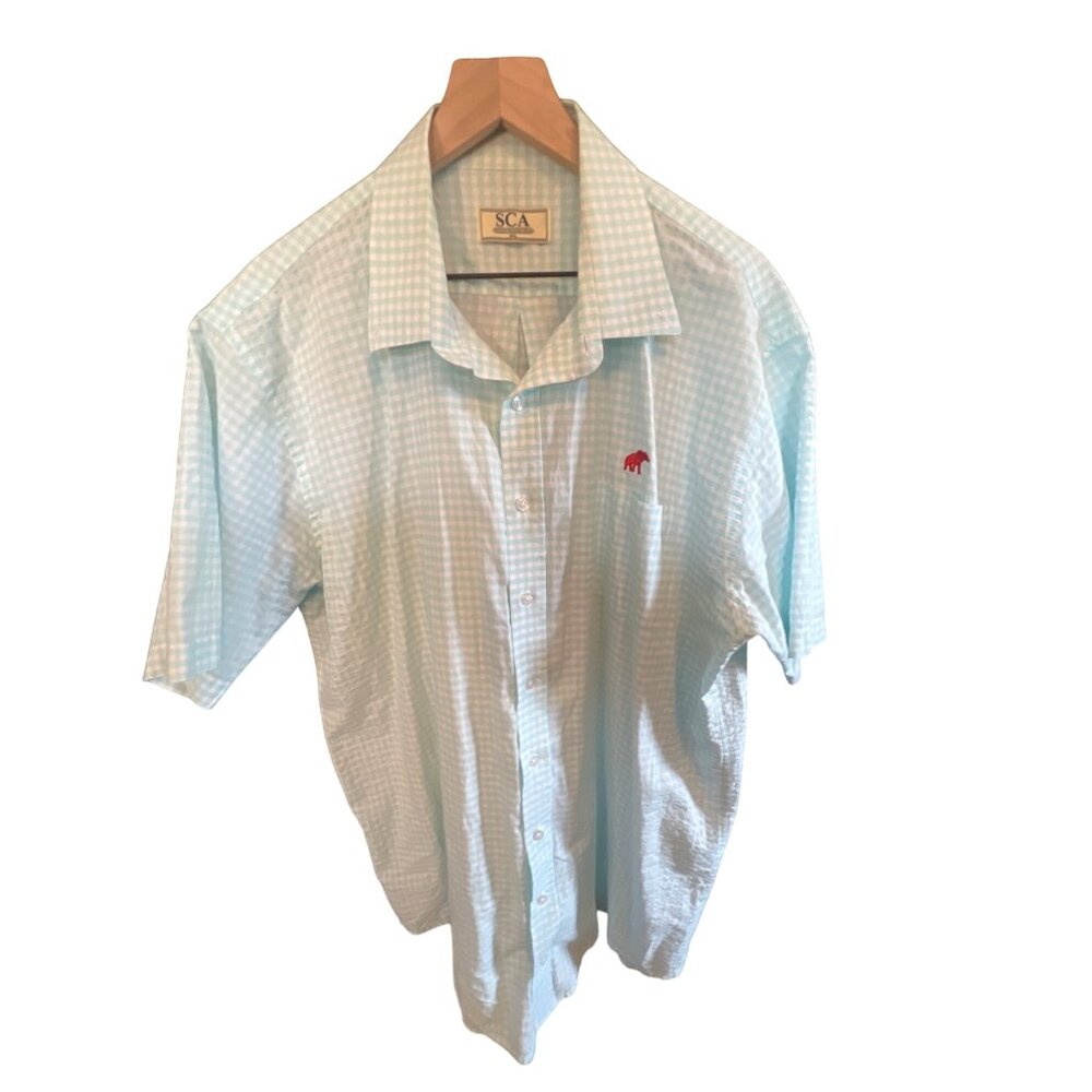Southern Collegiate Apparel Blue and White Check Button Down Shirt Men's 2XL Ala
